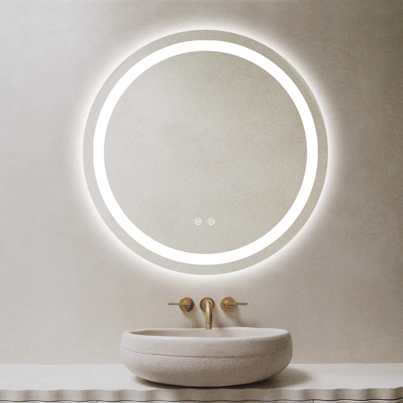 Oglindă baie LED H105 rotundă cu 3 lumini, anti-aburire și touch control