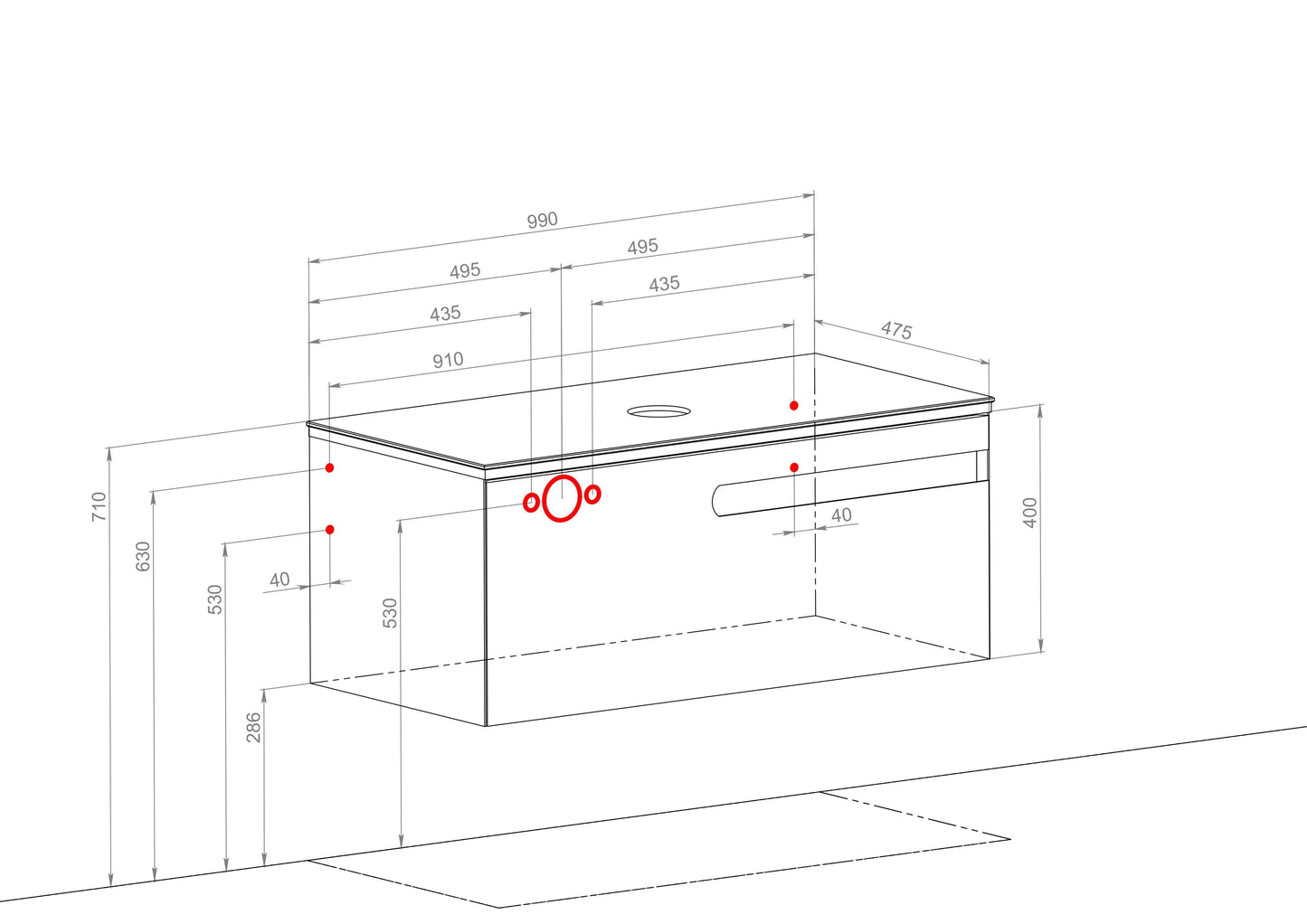 Mobilier de baie suspendat Ostin, Alb