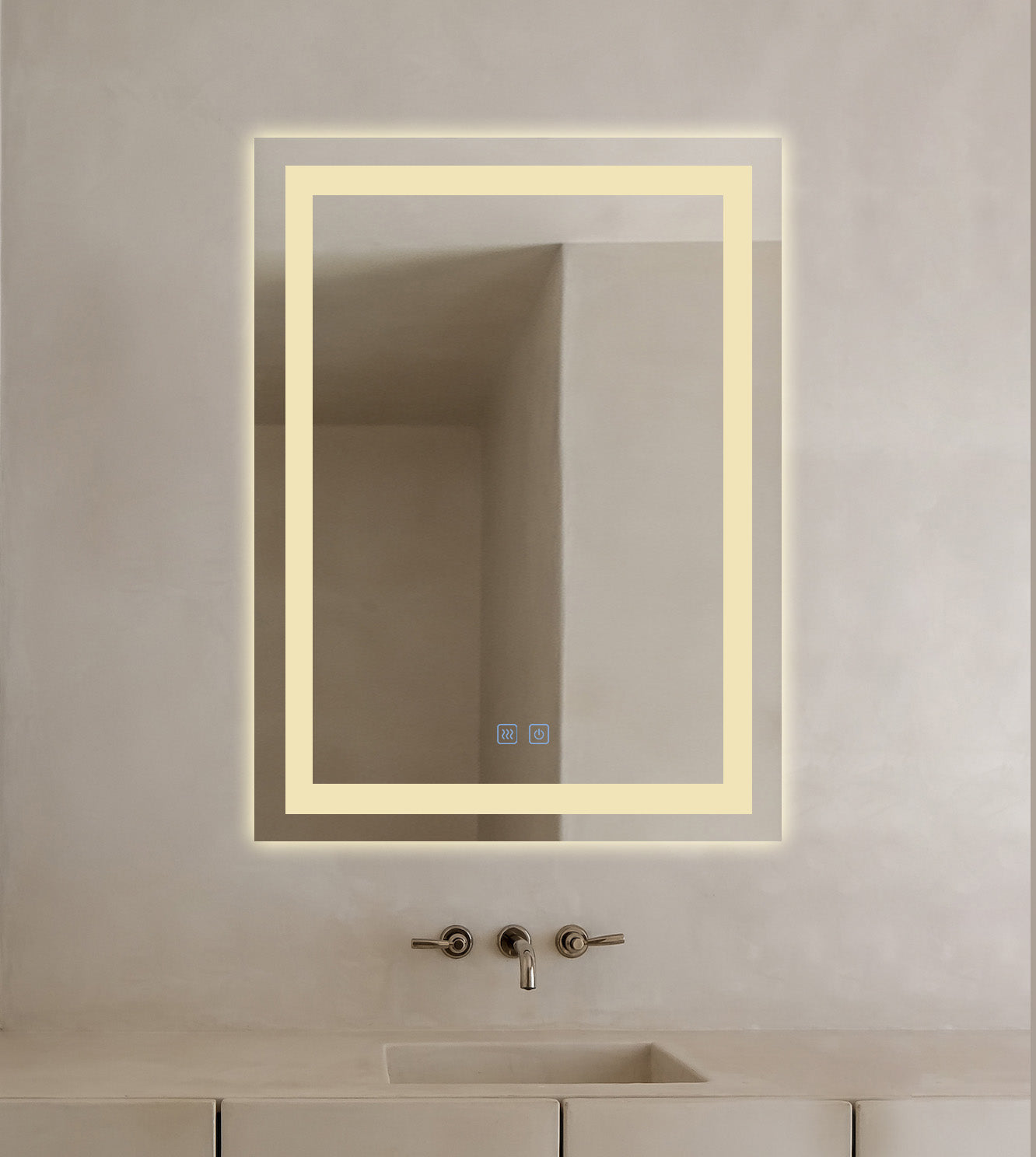 Oglindă baie LED H109 rectangulară cu 3 lumini, anti-aburire și touch control