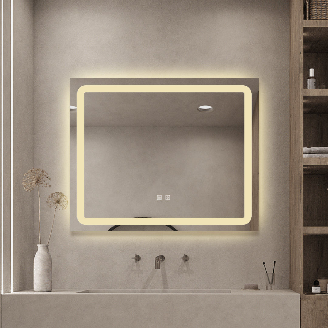 Oglindă baie LED H103 rectangulară cu 3 lumini, anti-aburire și touch control