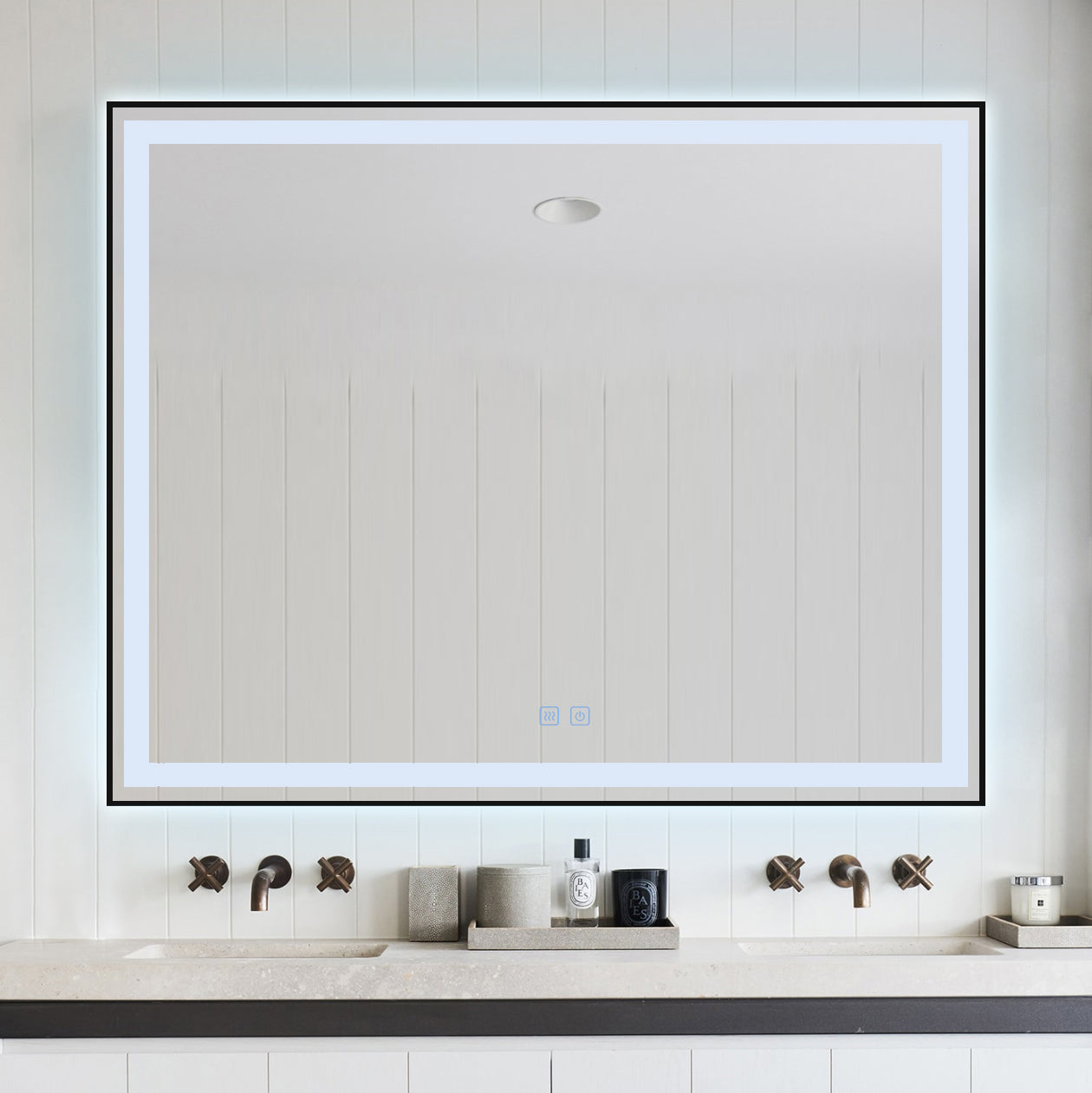 Oglindă baie LED H-142 ramă negru mat, anti-aburire și touch