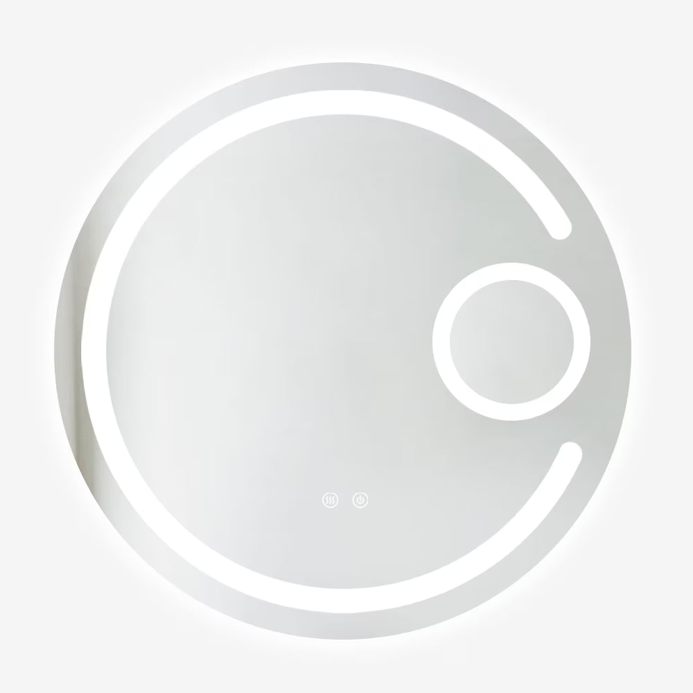 Oglindă baie LED H13 rotundă cu 3 lumini, anti-aburire, touch control și lupă