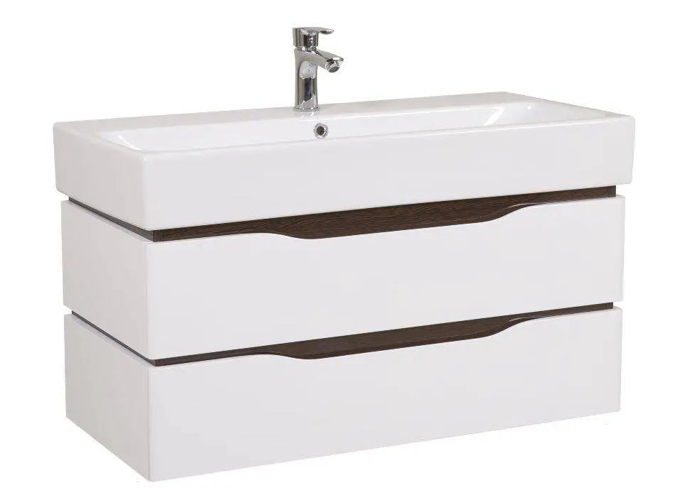 Mobilier de baie suspendat Venice, Alb+Wenge (Pinto)