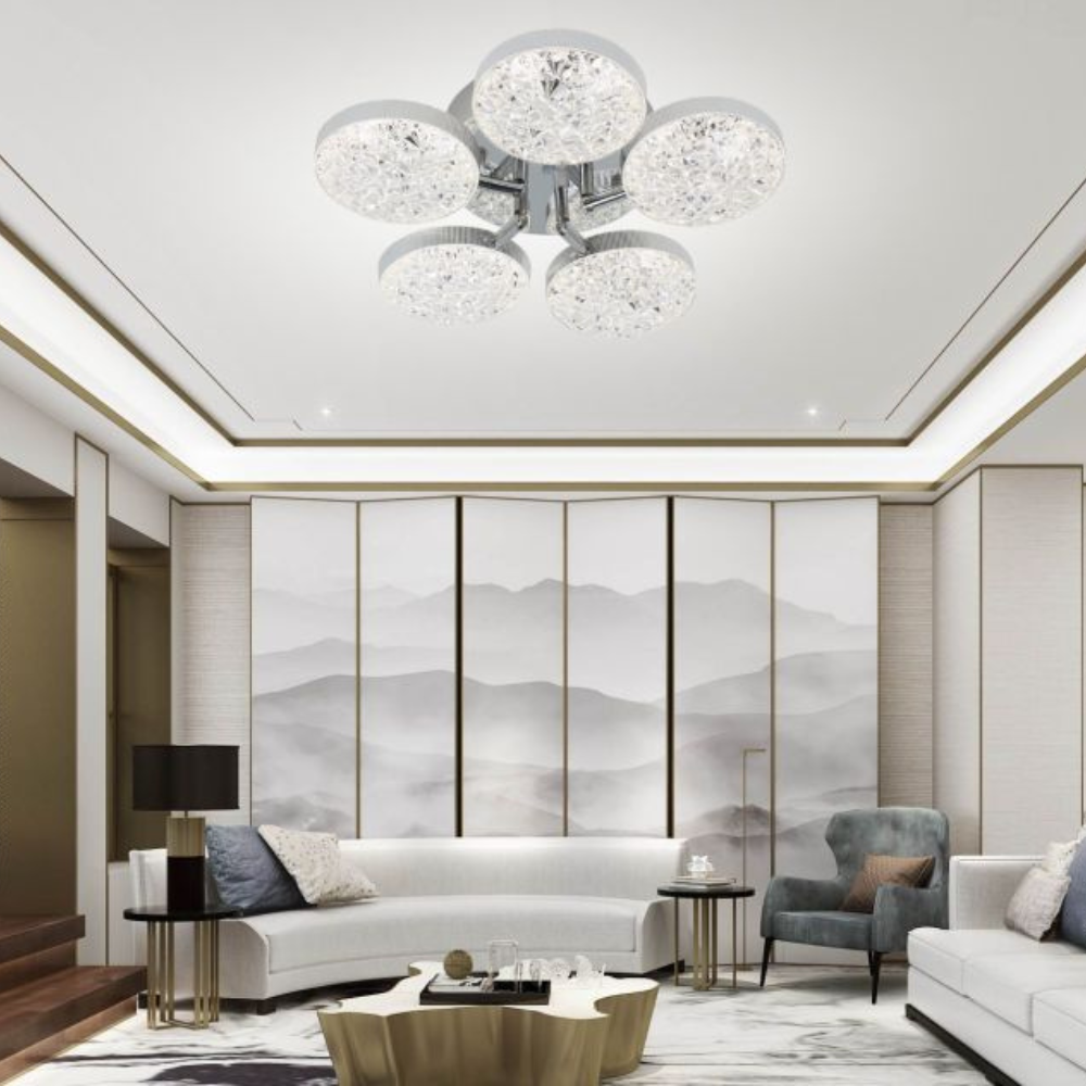 Lustra LED Silver Lightning 5, cu telecomanda, 100W, gri, cu trei tipuri de lumina SE-C1191/5