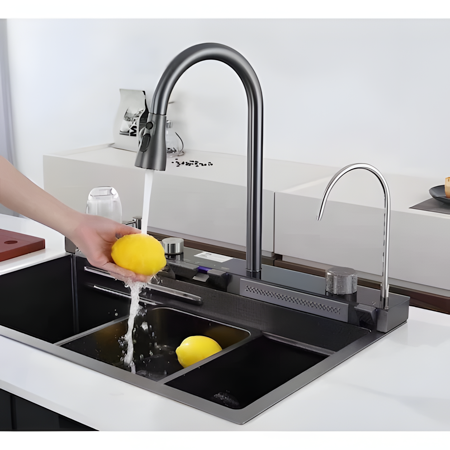 Chiuvetă multifuncțională cu accesorii, HMDF 7546 cu baterie digitală, Gri antracit