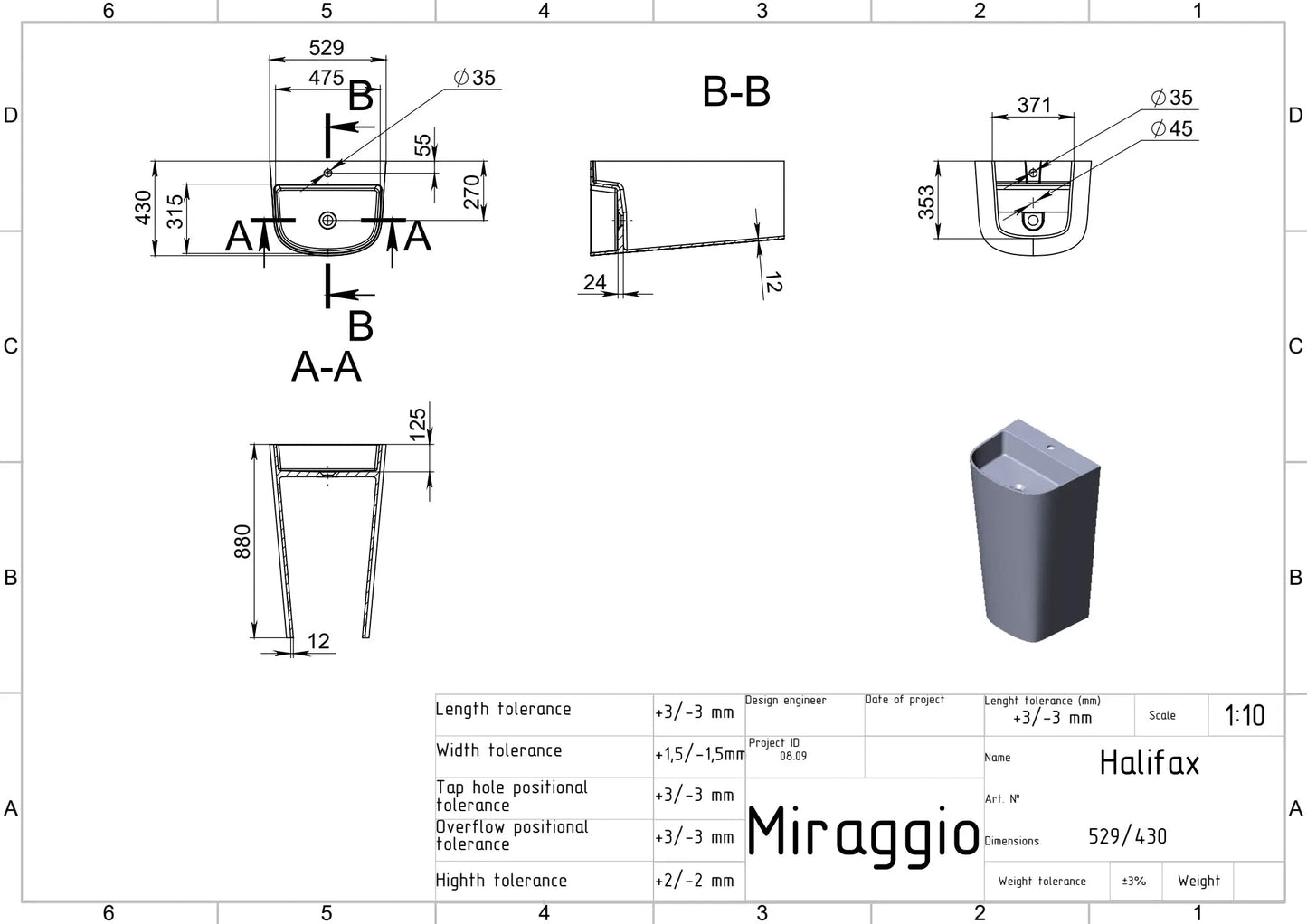 Lavoar freestanding Halifax, Miraggio