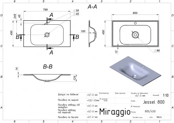 Lavoar pe blat Jessel 800, Miraggio