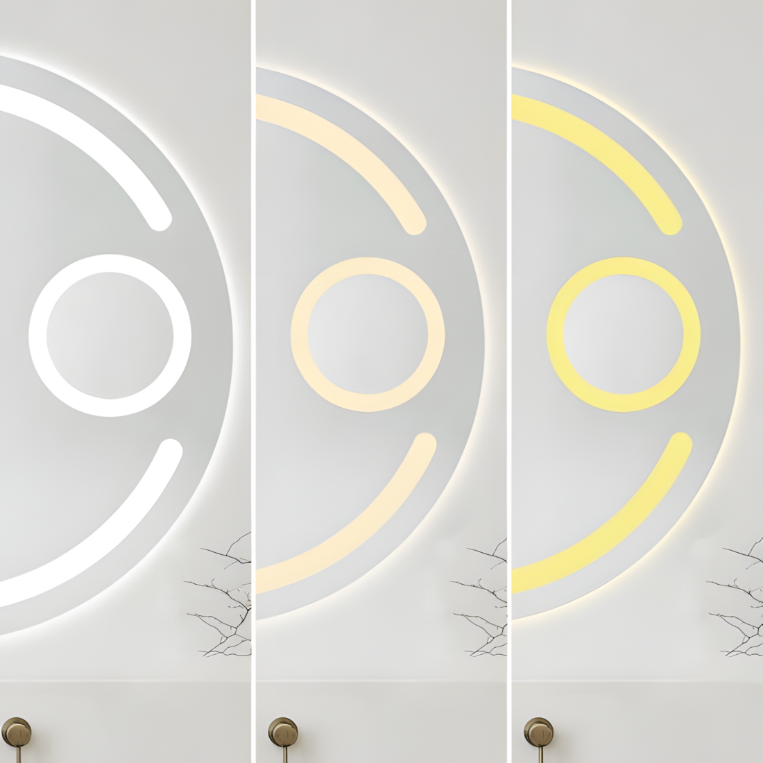 Oglindă baie LED H13 rotundă cu 3 lumini, anti-aburire, touch control și lupă