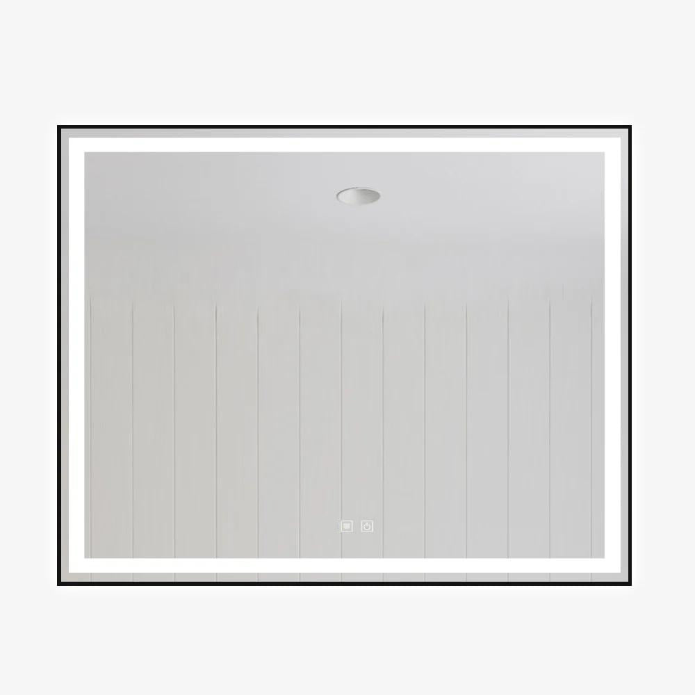 Oglindă baie LED H-142 ramă negru mat, anti-aburire și touch