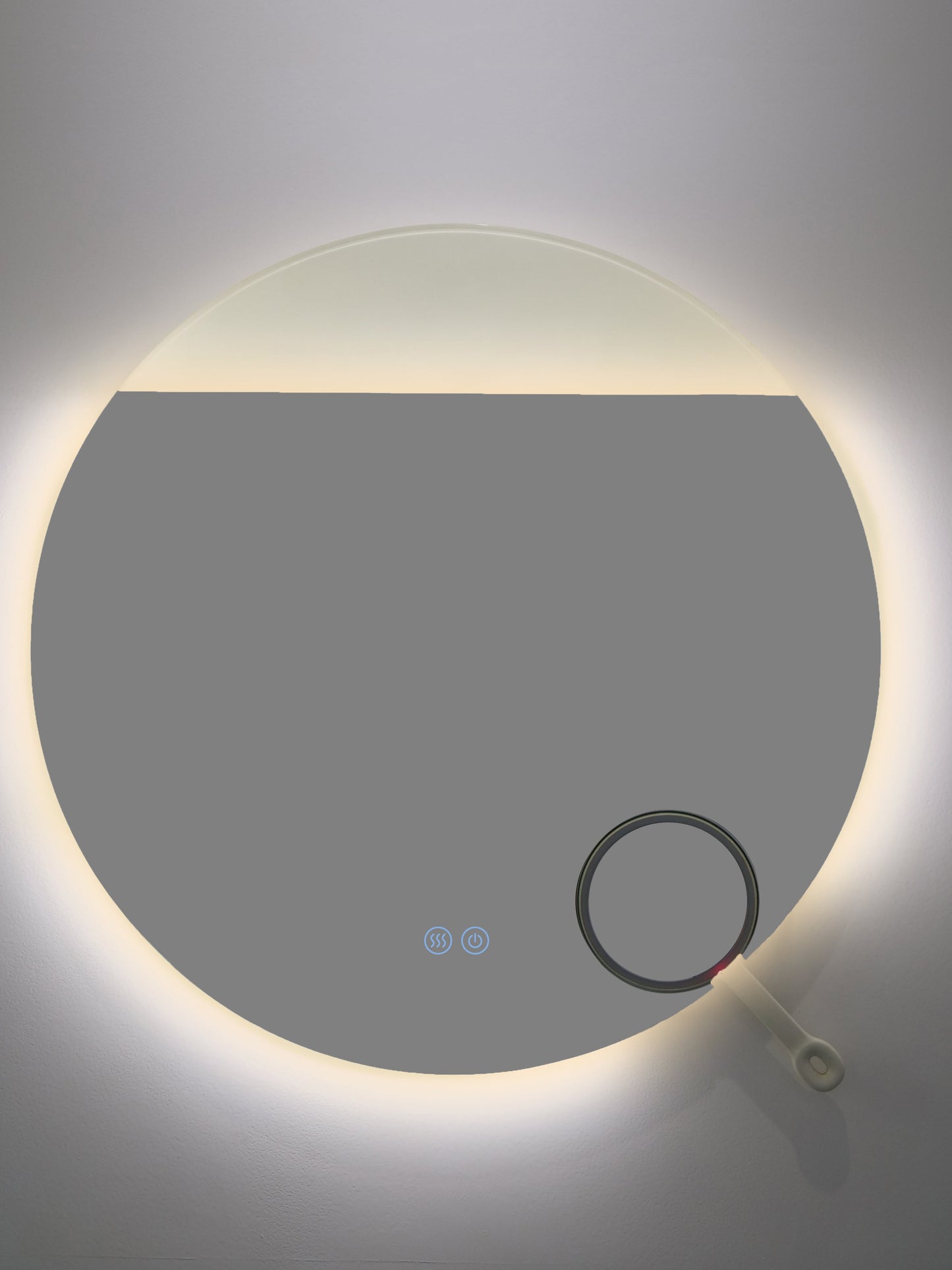 Oglindă LED Rotundă H-2003 cu Lumină COB, Anti-Aburire, 3 Nuante de Lumină și Lupă Cosmetica
