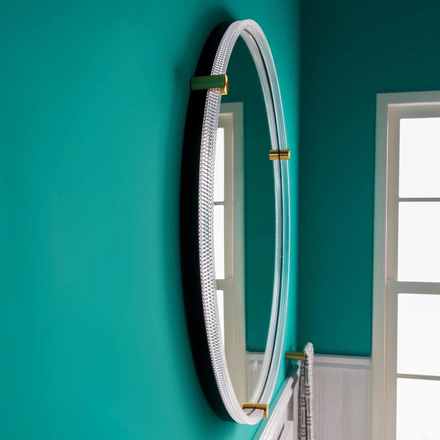 Oglindă baie rotundă H 2087 cu LED, anti-aburire și ramă acril-metal