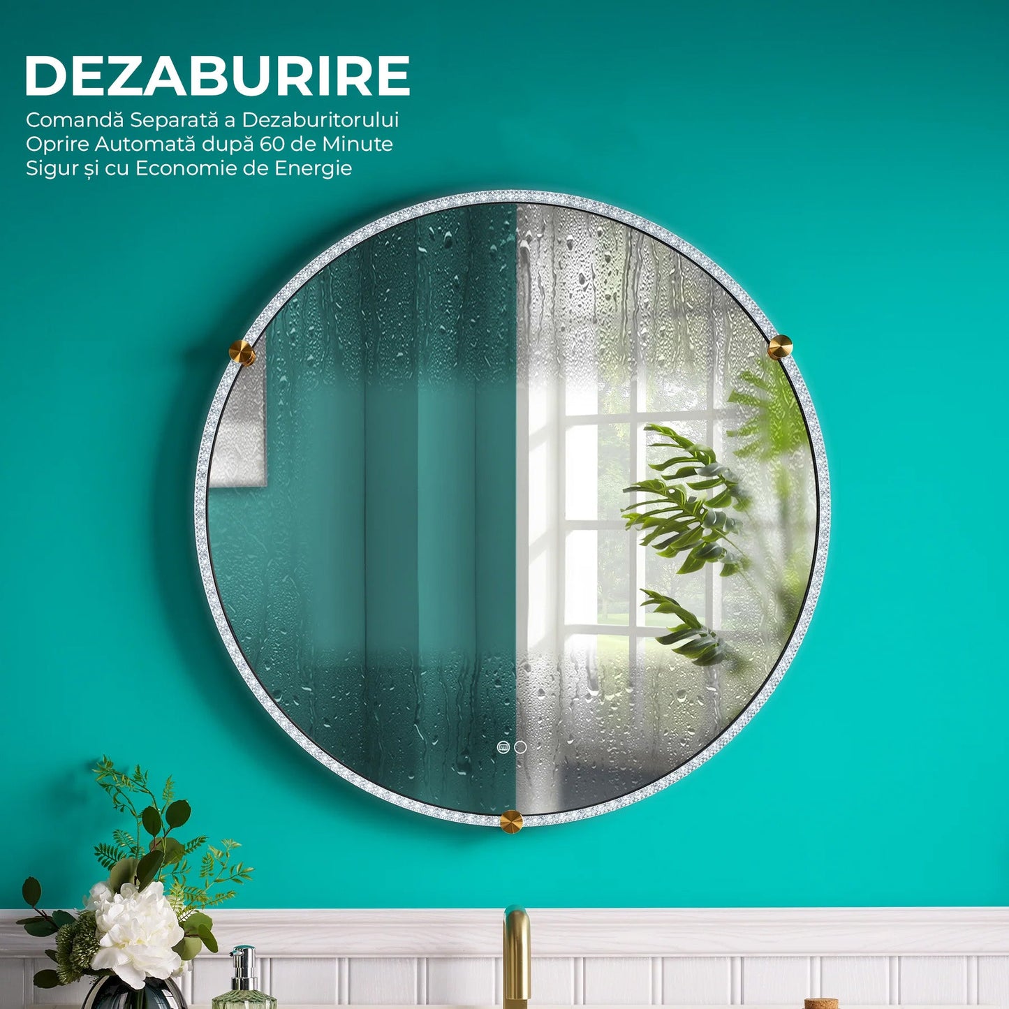 Oglindă baie rotundă H 2087 cu LED, anti-aburire și ramă acril-metal