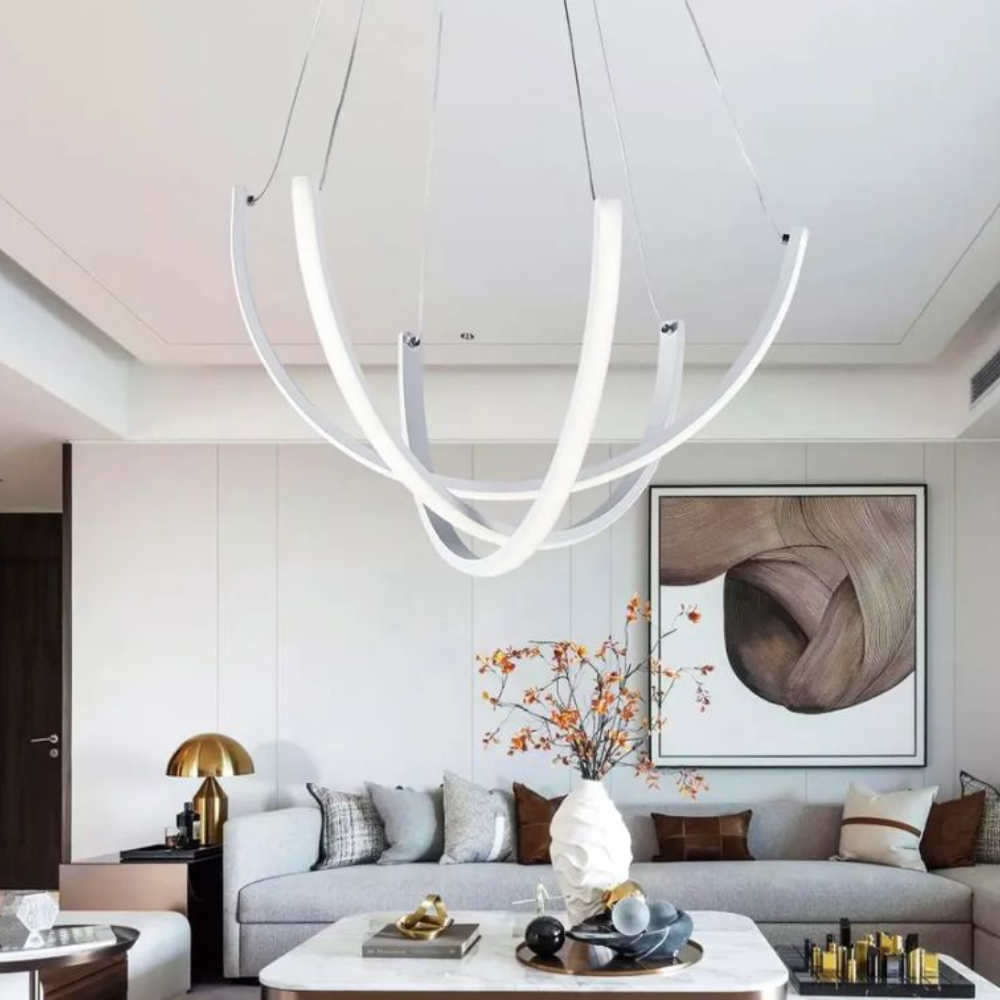 Lustra LED Creative Design, cu telecomanda, 122W, alb, cu trei tipuri de lumina SE-P1065