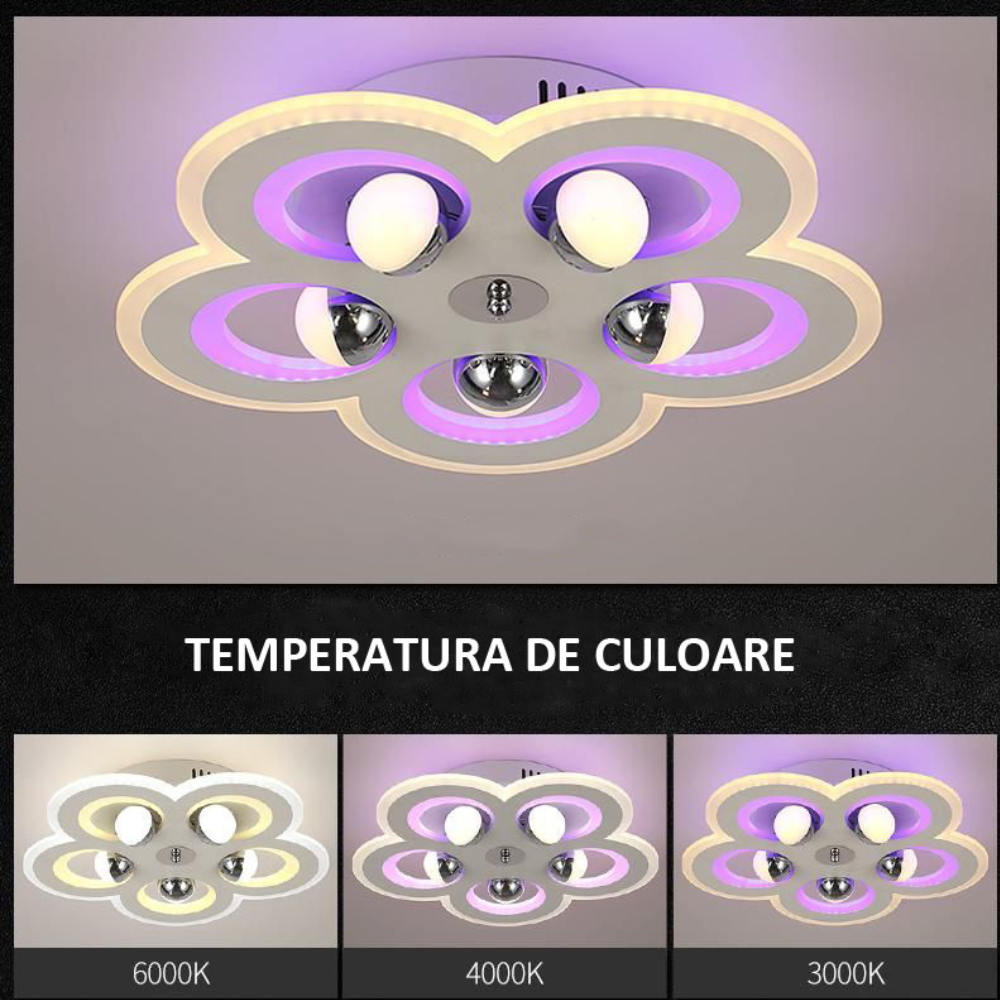 Lustra LED Minimal Flower, cu telecomanda, 146W, alb, cu trei tipuri de lumina 5181/450 WT