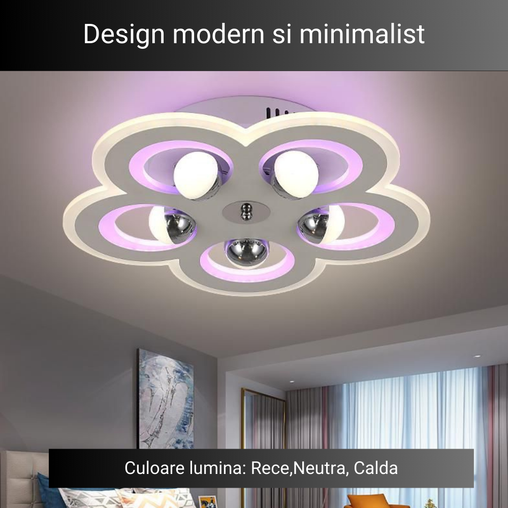 Lustra LED Minimal Flower, cu telecomanda, 146W, alb, cu trei tipuri de lumina 5181/450 WT