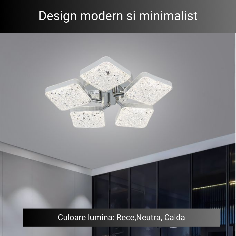 Lustra LED Minimal Silver 5, cu telecomanda, 102W, gri, cu trei tipuri de lumina SE-C1192/5