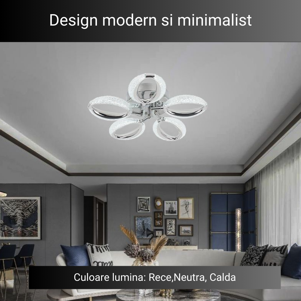 Lustra LED Silver Concept 5, cu telecomanda, 88W, gri, cu trei tipuri de lumina SE-C1190/5