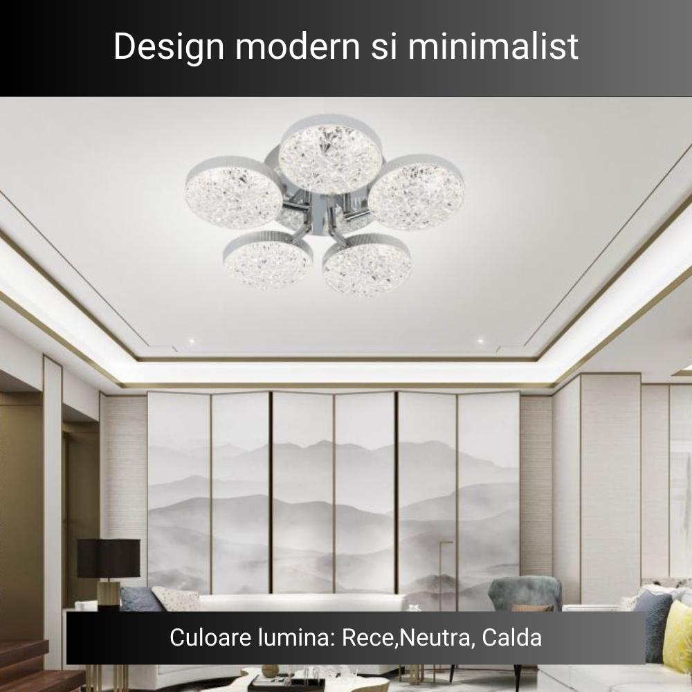 Lustra LED Silver Lightning 5, cu telecomanda, 100W, gri, cu trei tipuri de lumina SE-C1191/5