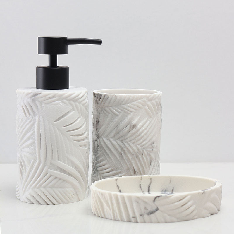 Set 3 piese accesorii de baie alb marmurat
