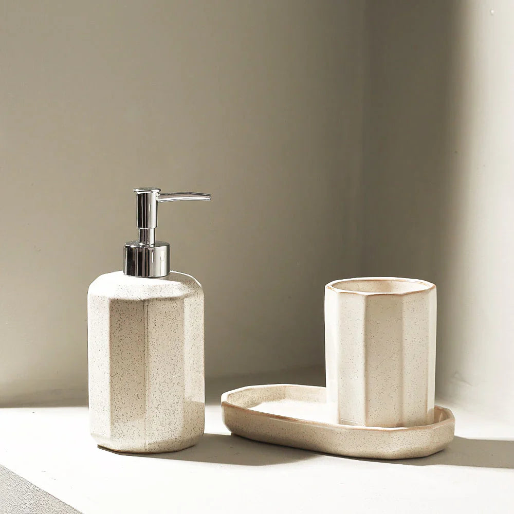 Set 3 piese accesorii de baie crem ceramica cu glazura lucioasa