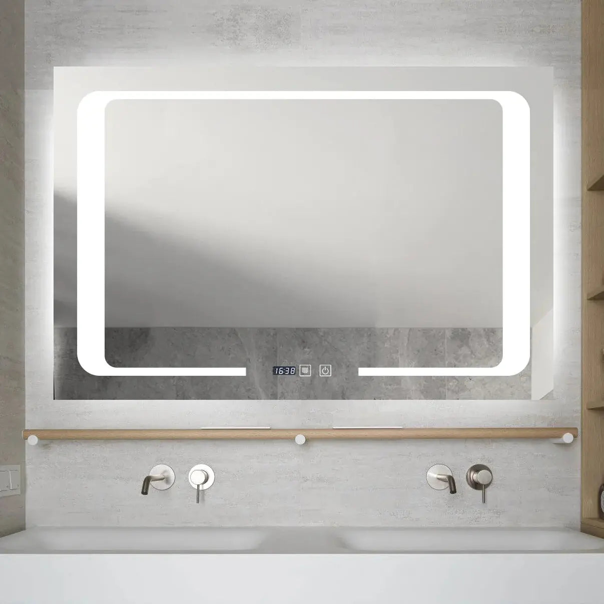 Oglinda LED 90X60cm cu Functie Dezaburire, Touch si Ceas J16