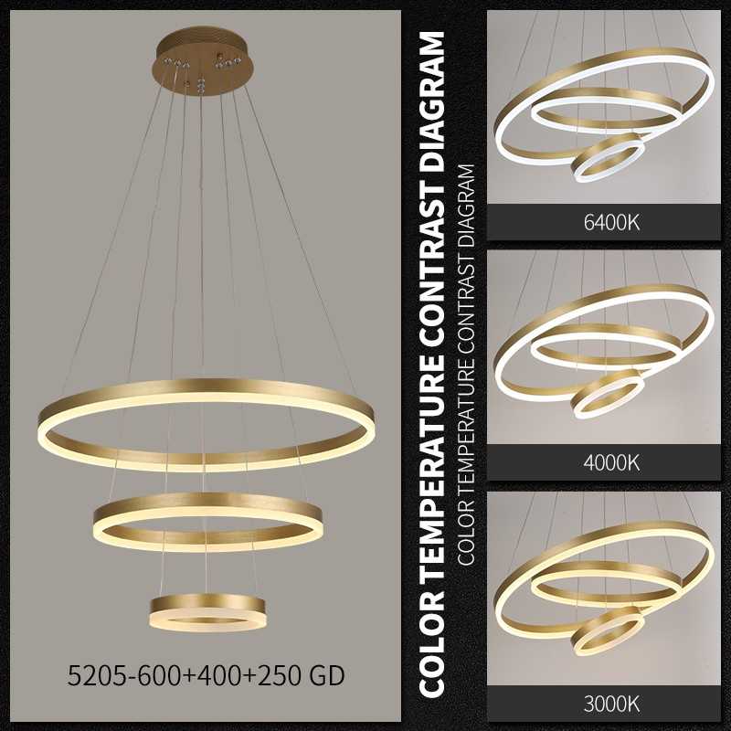 Lustră LED Minimalist Ring cu Telecomandă WiFi 2.4G Gold – Design Modern și Iluminare Reglabilă - 5205/3 GD