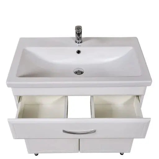 Mobilier de baie pe pardoseală cu sertar Decor, Alb