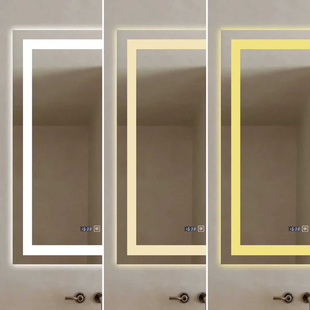 Oglinda LED Dreptunghiulara cu Ceas 90x60cm ,Trei Lumini J109