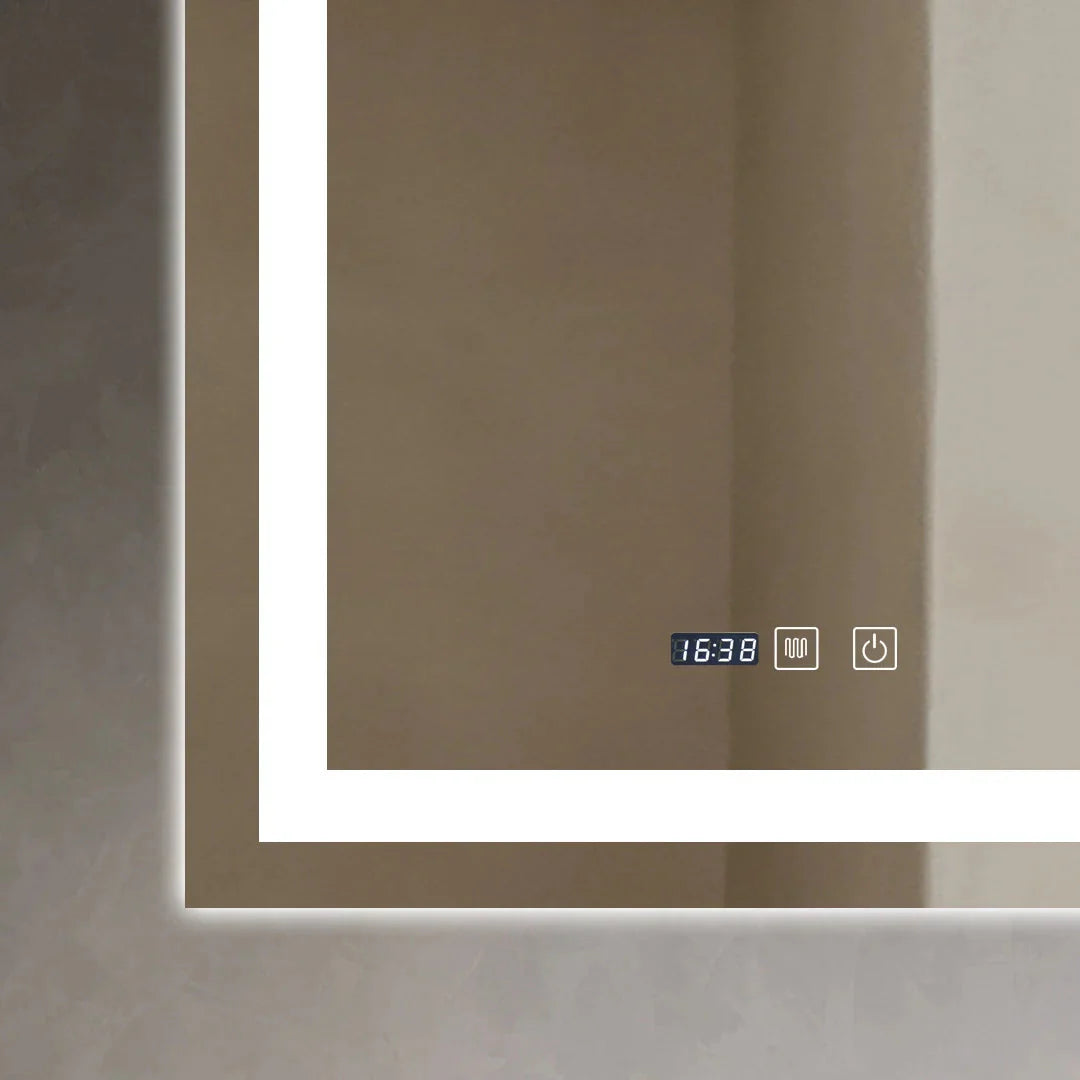 Oglinda LED Dreptunghiulara cu Ceas 90x60cm ,Trei Lumini J109