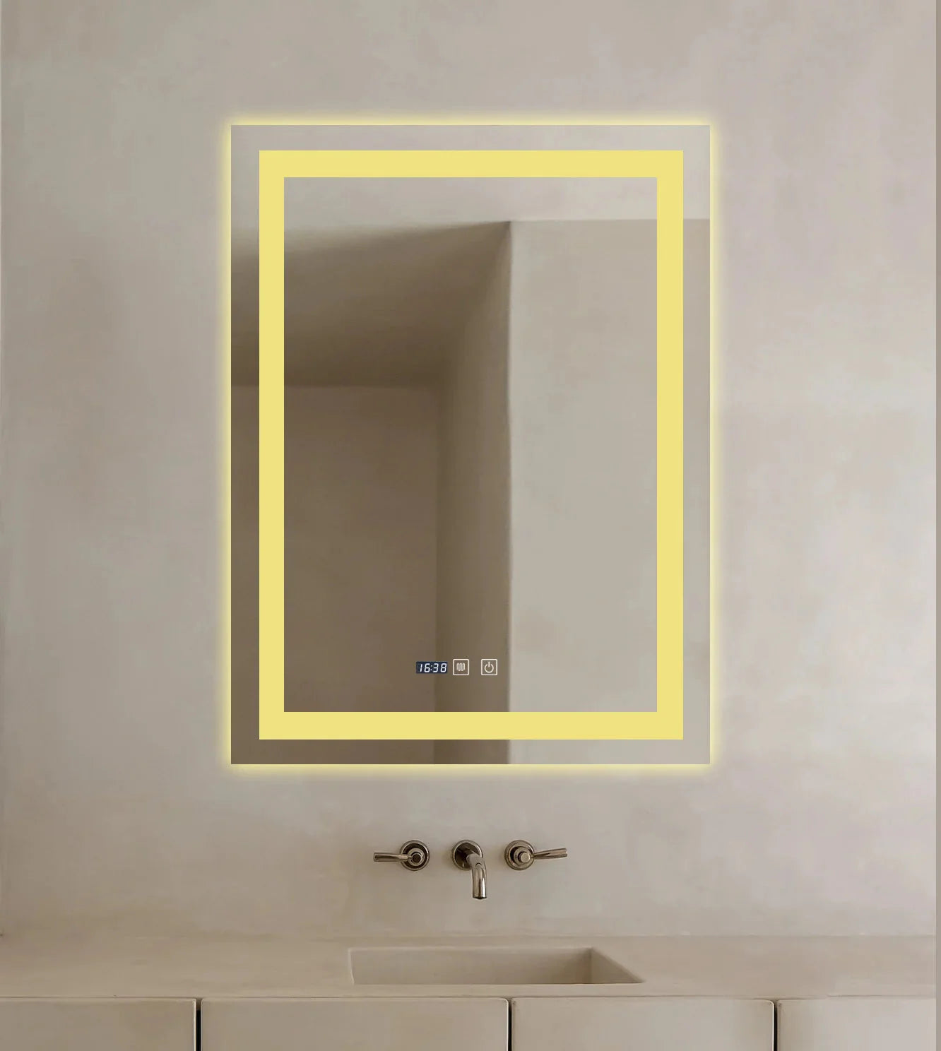 Oglinda LED Dreptunghiulara cu Ceas 90x60cm ,Trei Lumini J109