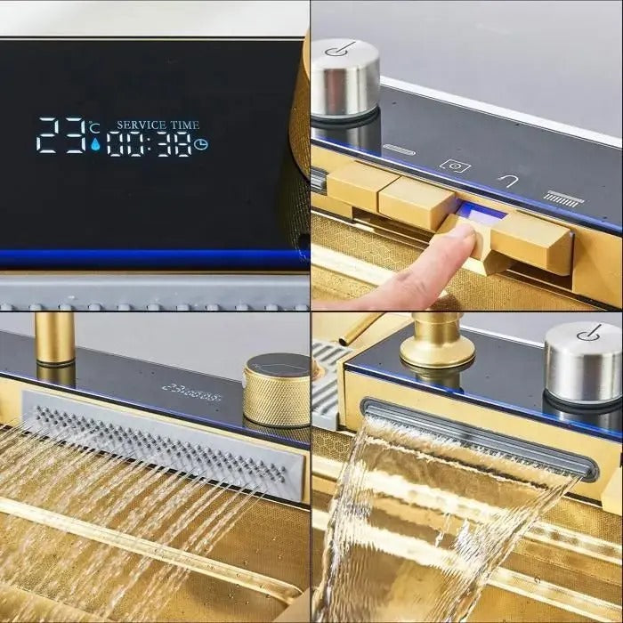 Chiuvetă multifuncțională cu accesorii, HMDF-G 7546 cu baterie digitală, Golden Tap hole