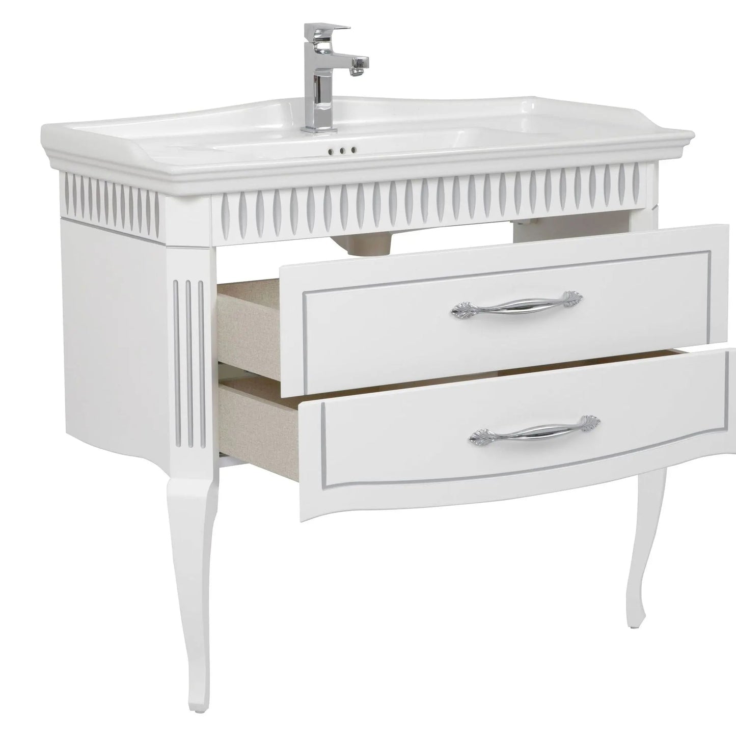 Mobilier de baie pe pardoseală Royal, Alb+argintiu
