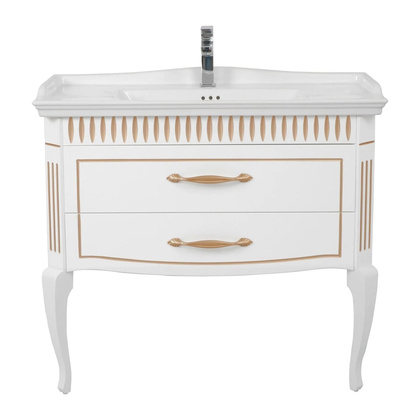 Mobilier de baie pe pardoseală Royal, Alb+auriu