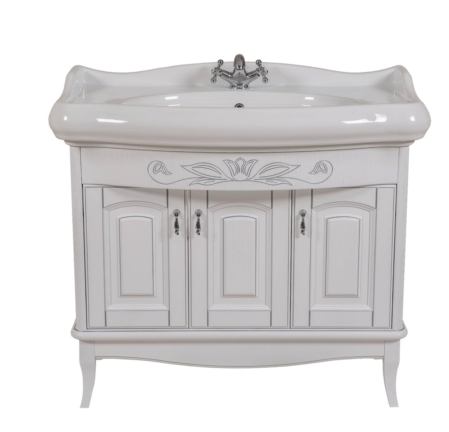 Mobilier de baie pe pardoseală Mikella, Alb+Crom
