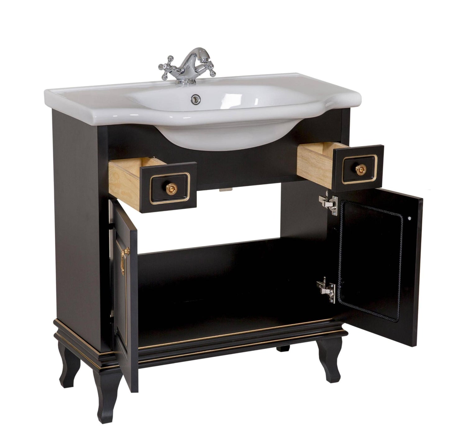 Mobilier de baie pe pardoseală Beatrice negru+auriu