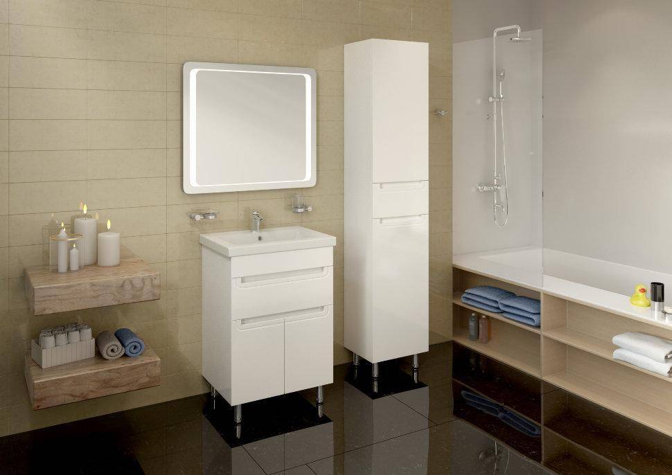 Mobilier de baie pe pardoseală Omega, Alb