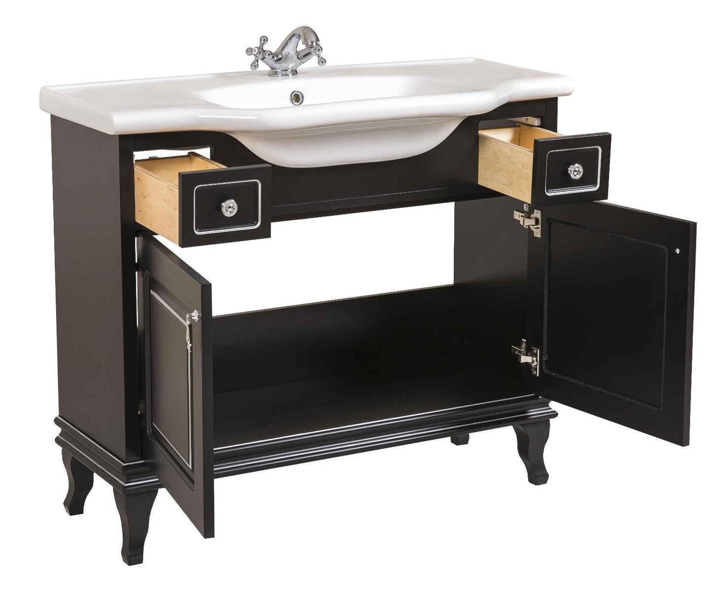 Mobilier de baie pe pardoseală Beatrice negru+crom