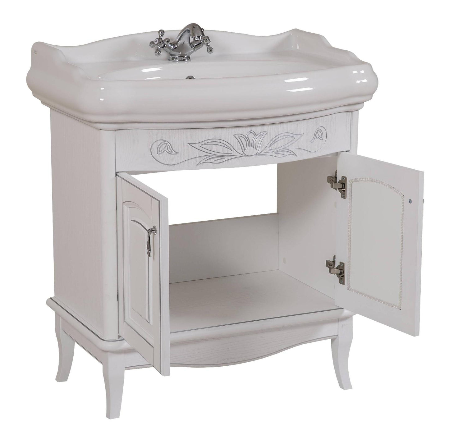 Mobilier de baie pe pardoseală Mikella, Alb+Crom