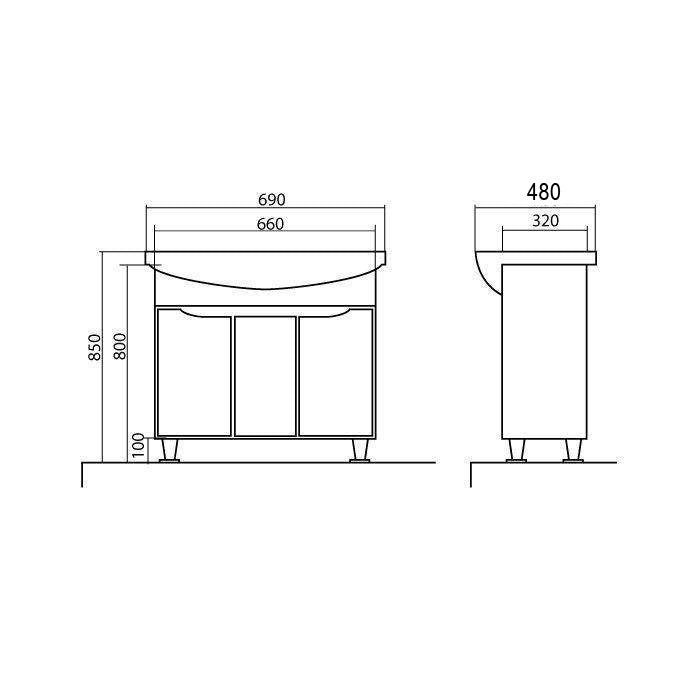 Mobilier de baie pe pardoseală Rodors, Alb
