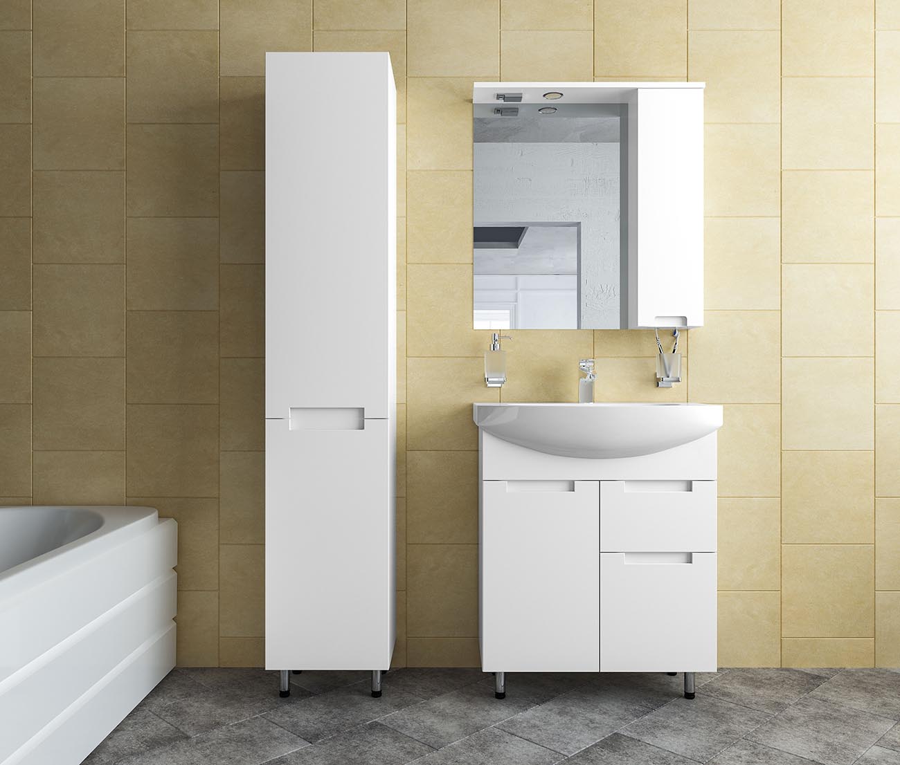 Mobilier de baie pe pardoseală Quadro, Alb