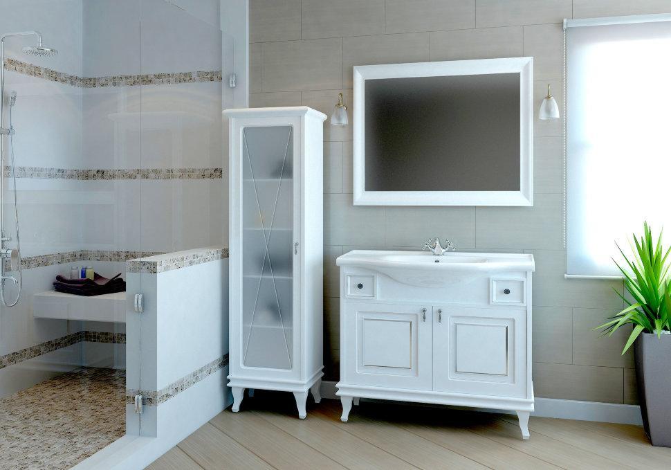 Mobilier de baie pe pardoseală Beatrice alb+crom