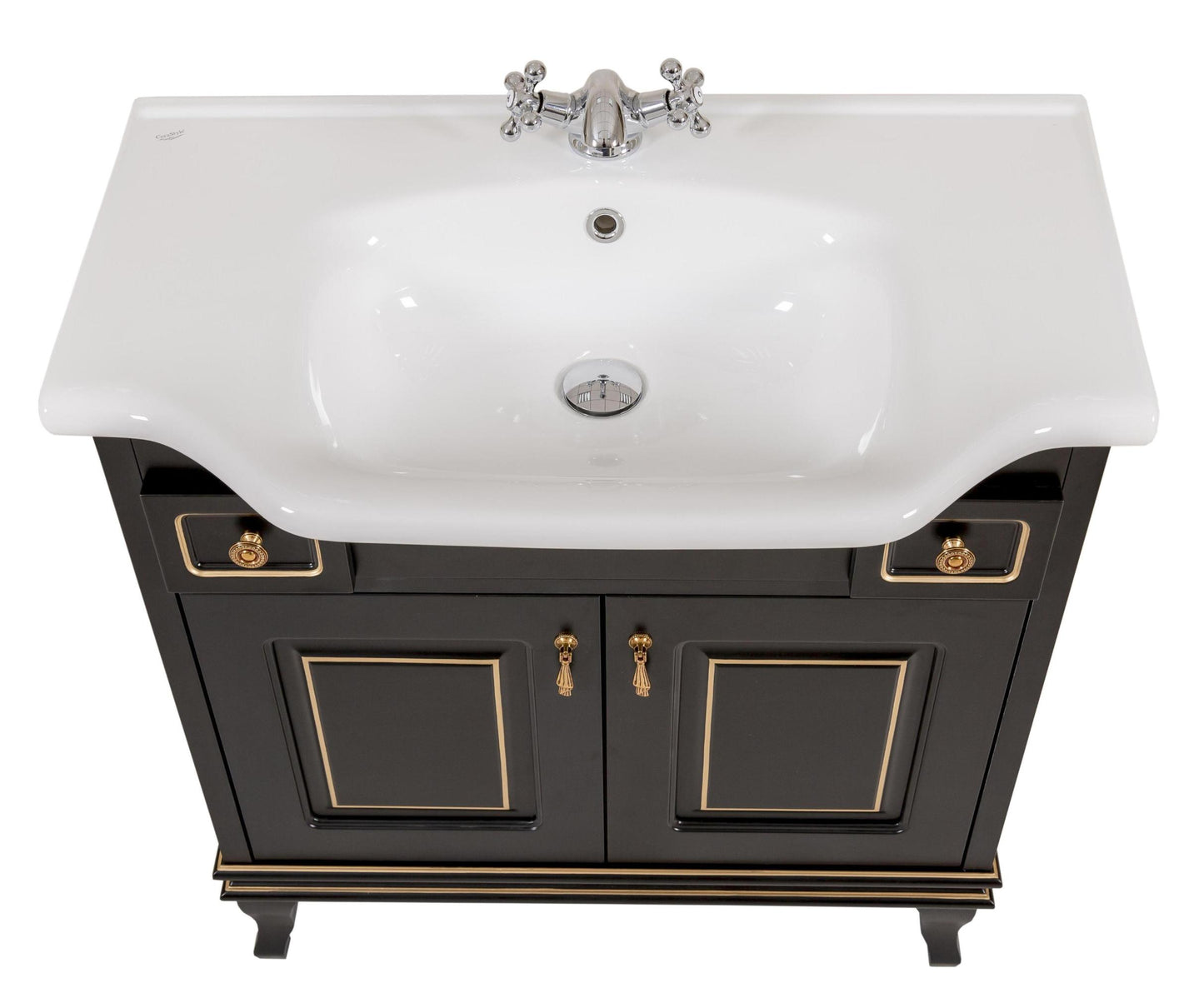 Mobilier de baie pe pardoseală Beatrice negru+auriu