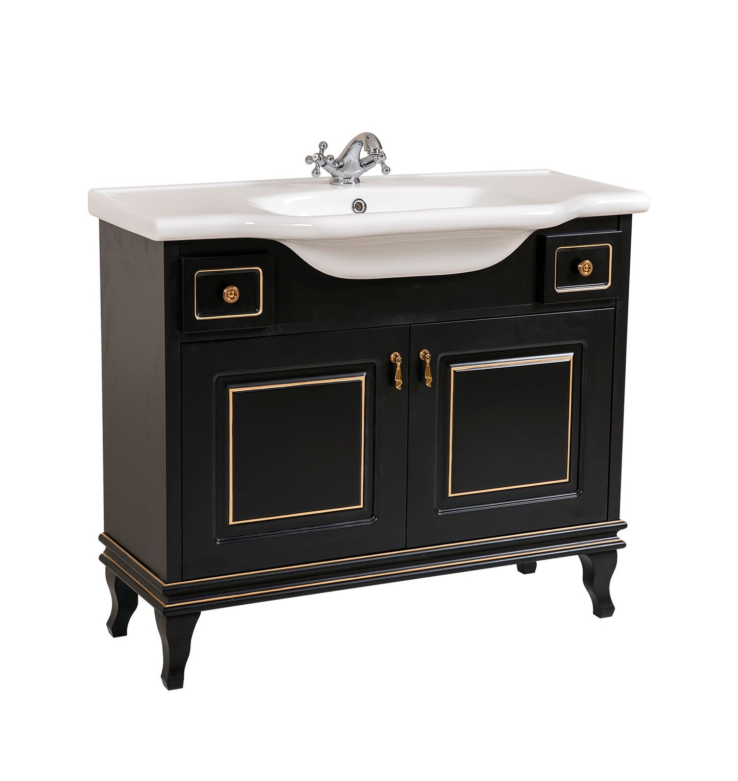 Mobilier de baie pe pardoseală Beatrice negru+auriu