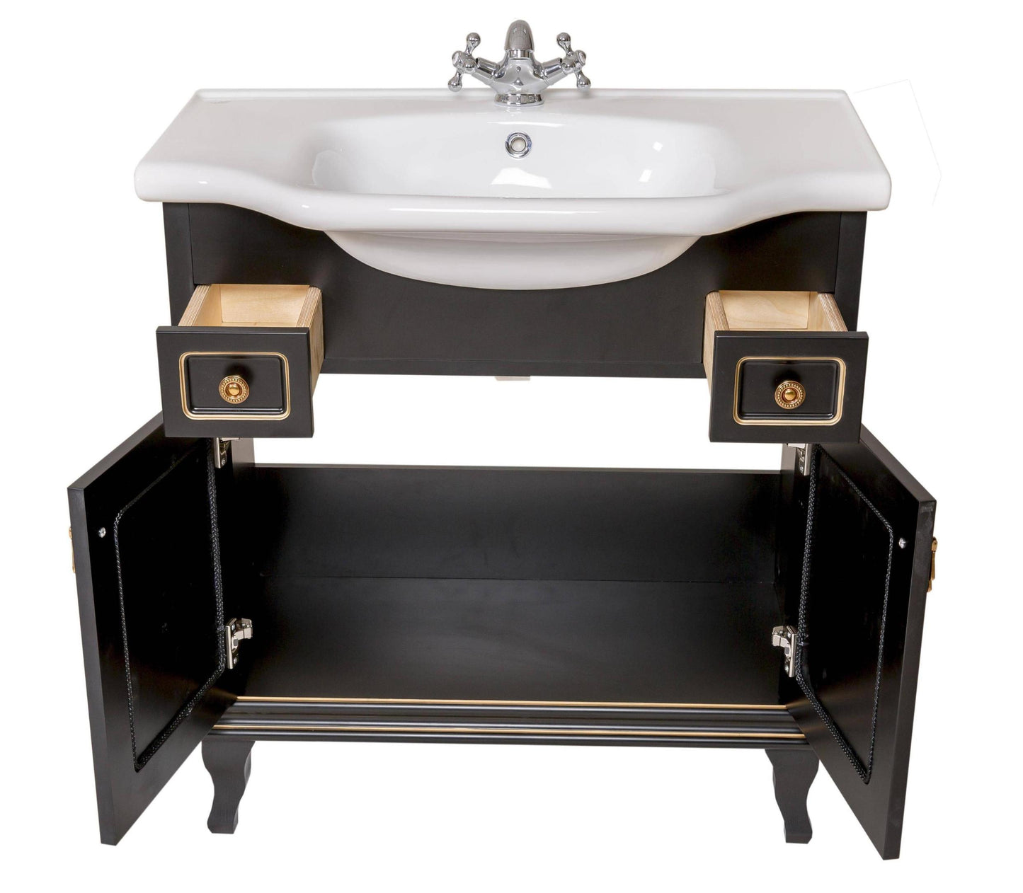 Mobilier de baie pe pardoseală Beatrice negru+auriu