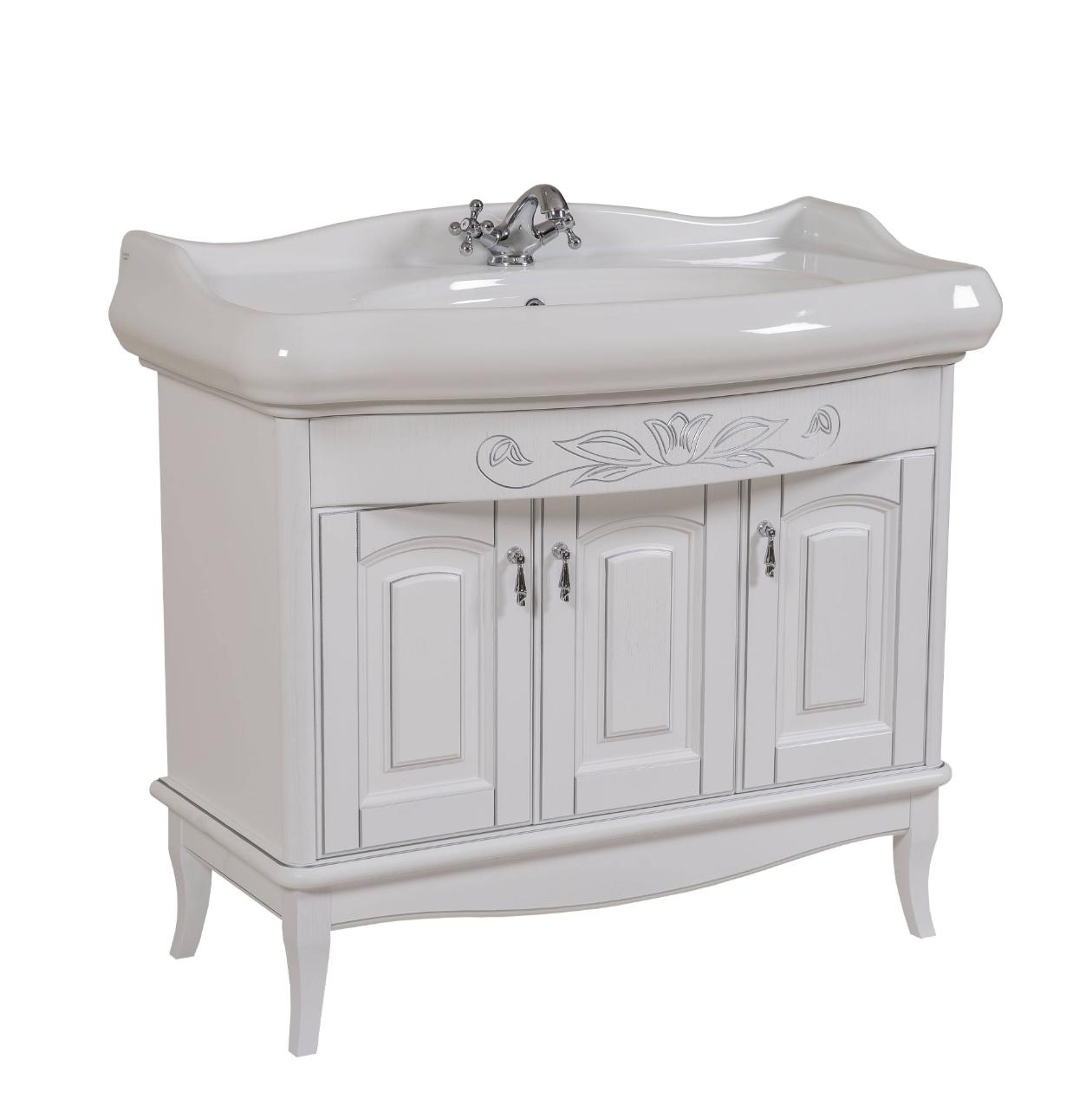 Mobilier de baie pe pardoseală Mikella, Alb+Crom