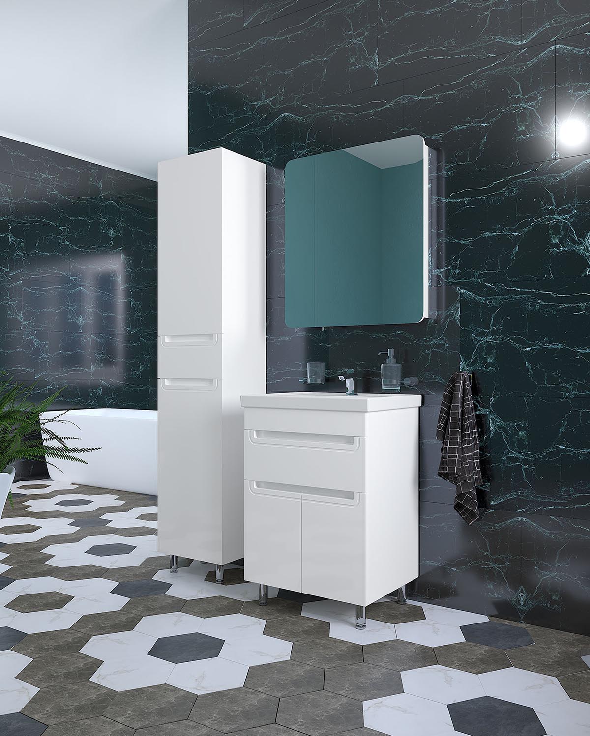 Mobilier de baie pe pardoseală Omega, Alb