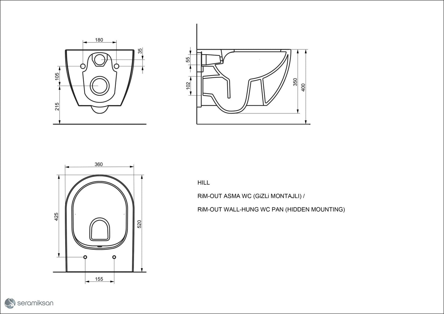 Vas WC suspendat Hill + Capac WC soft close