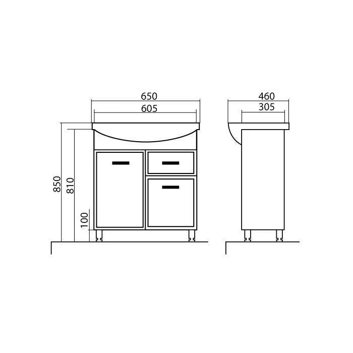 Mobilier de baie pe pardoseală cu sertar Decor, Alb
