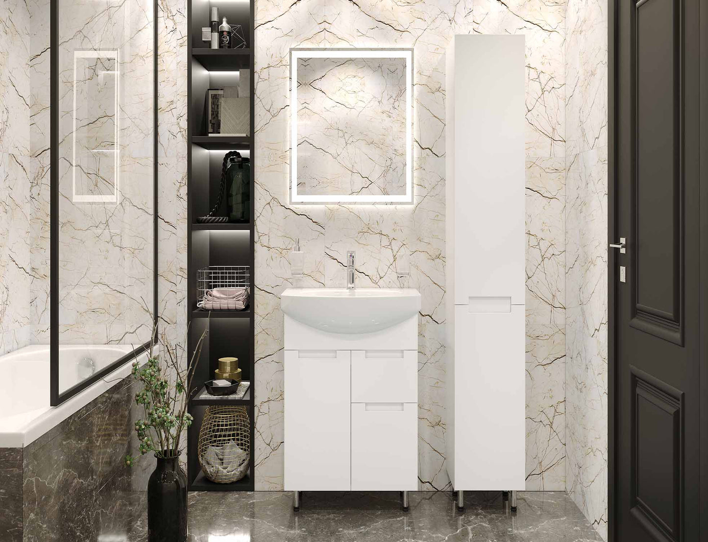 Mobilier de baie pe pardoseală Quadro, Alb