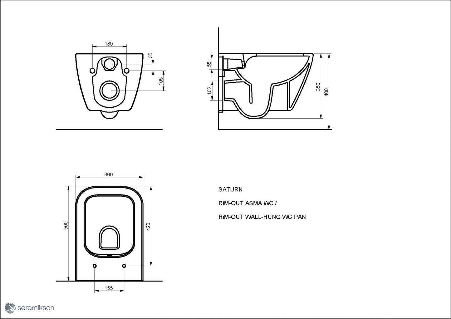 Vas WC suspendat Saturn + Capac WC soft close